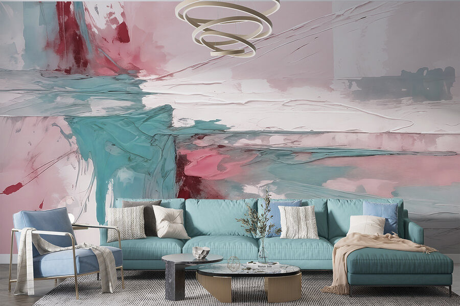 Peinture de couleur rose et bleue