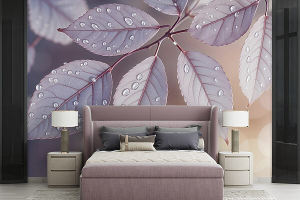 Feuilles délicates avec gouttes de rosée au repos Feuilles délicates avec gouttes de rosée au repos