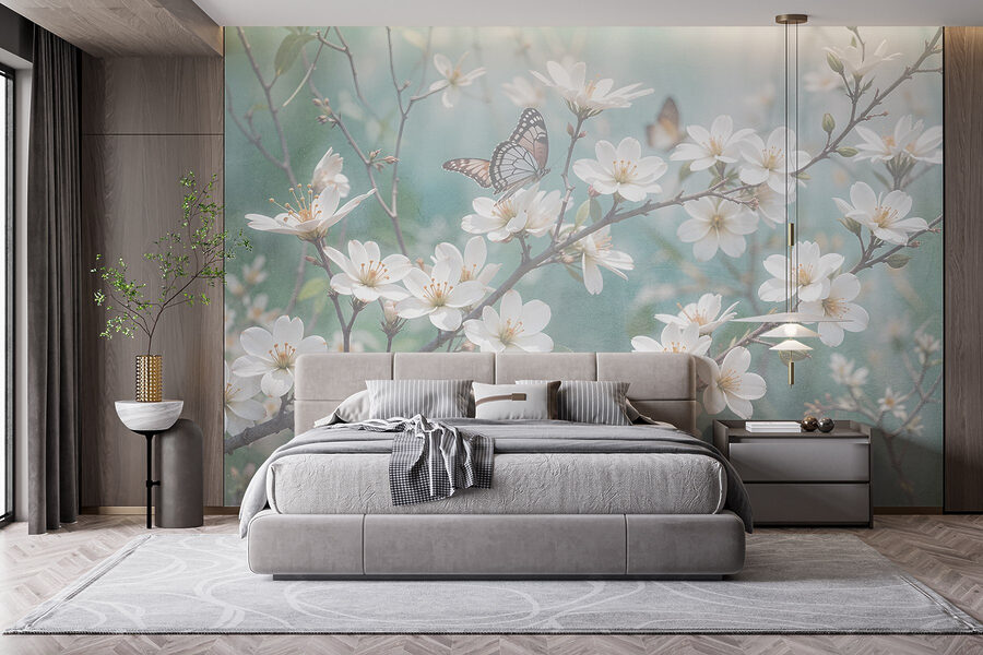 Papillon sur une fleur blanche