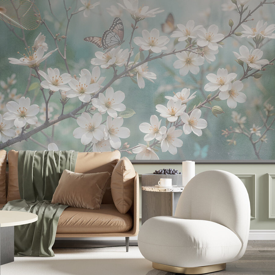 Papillon sur une fleur blanche