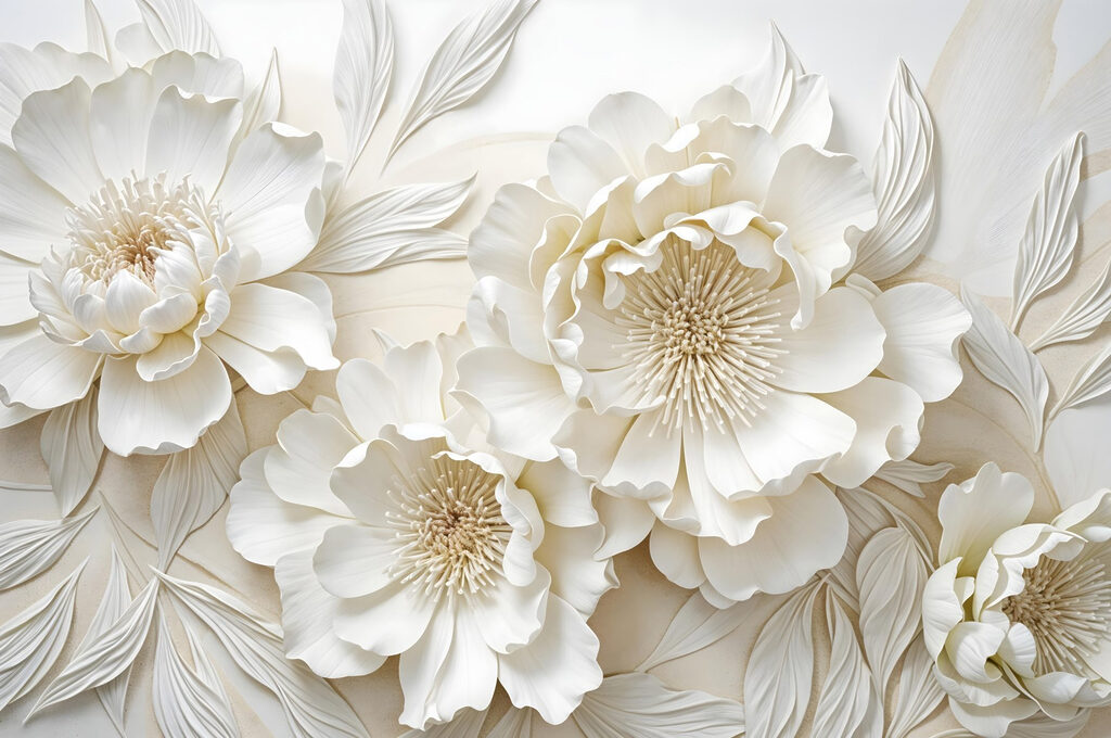 Fleurs blanches avec feuilles Fleurs blanches avec feuilles