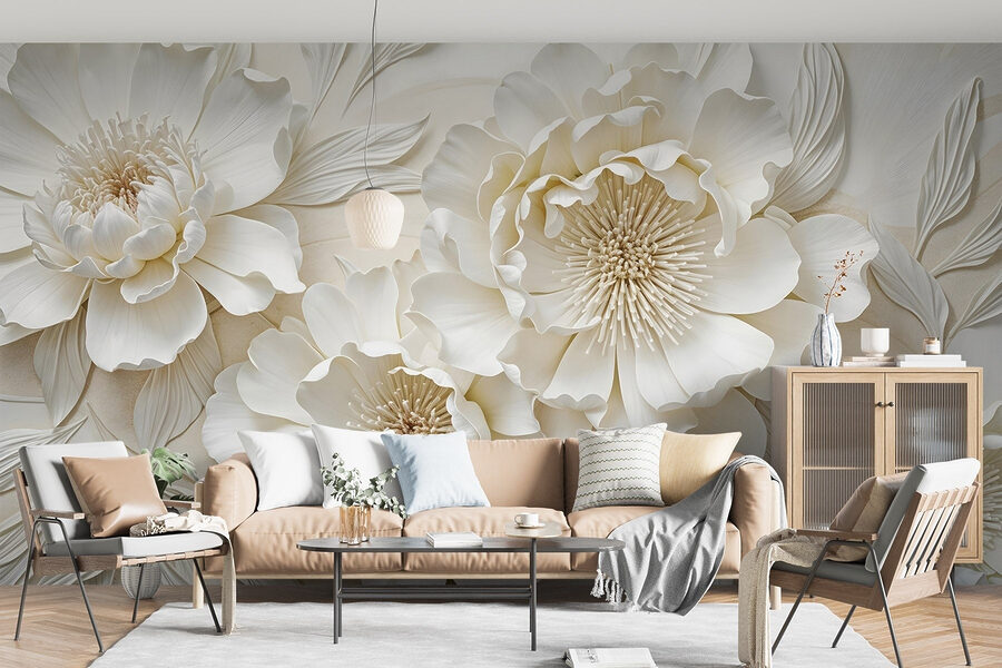 Fleurs blanches avec feuilles