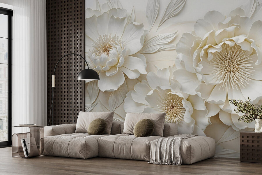 Fleurs blanches avec feuilles
