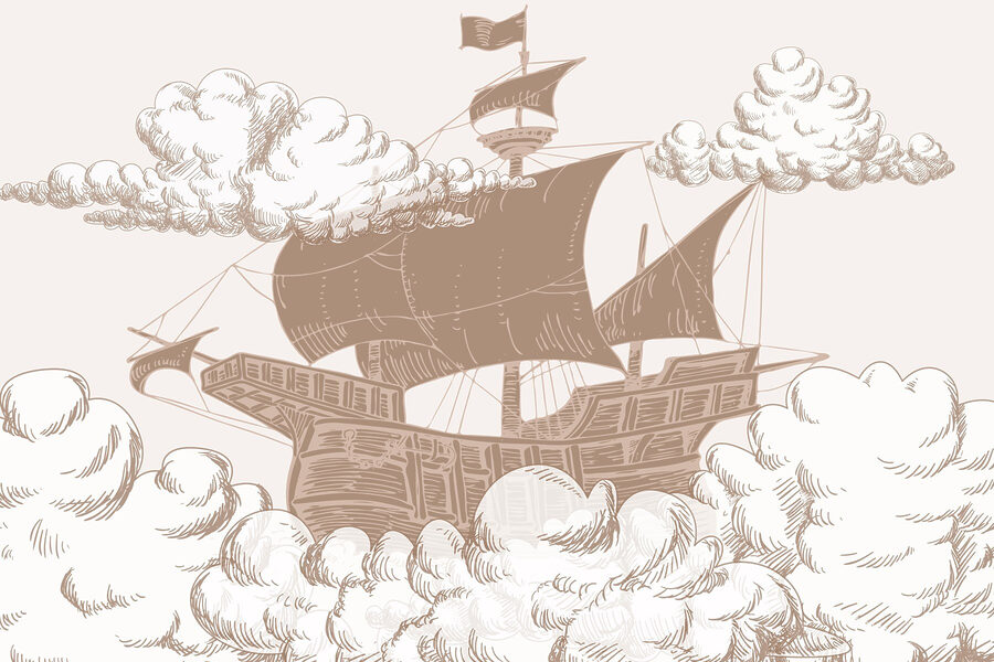 Dessin d'un navire portant un drapeau