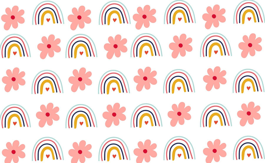 Motif de fleurs et d'arcs-en-ciel