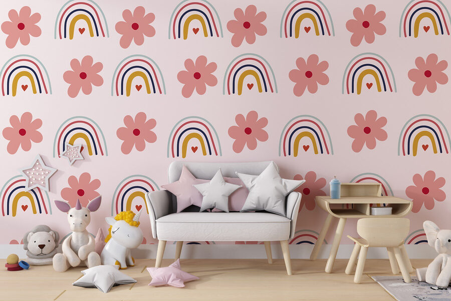 Motif de fleurs et d'arcs-en-ciel