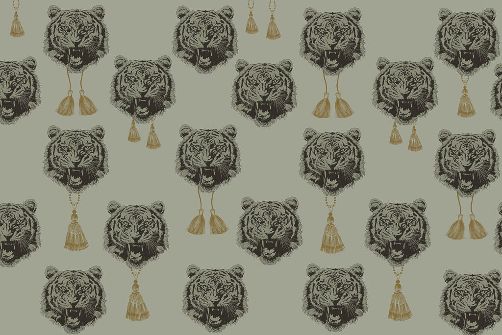 Motif de têtes de tigre avec pompons Motif de têtes de tigre avec pompons