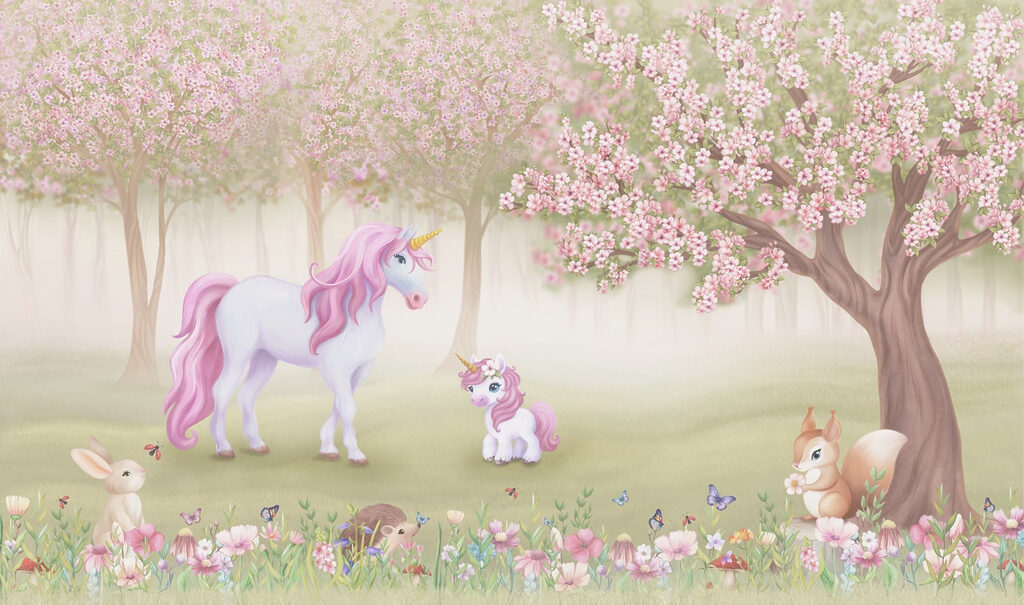 Licorne et écureuil dans une forêt Licorne et écureuil dans une forêt