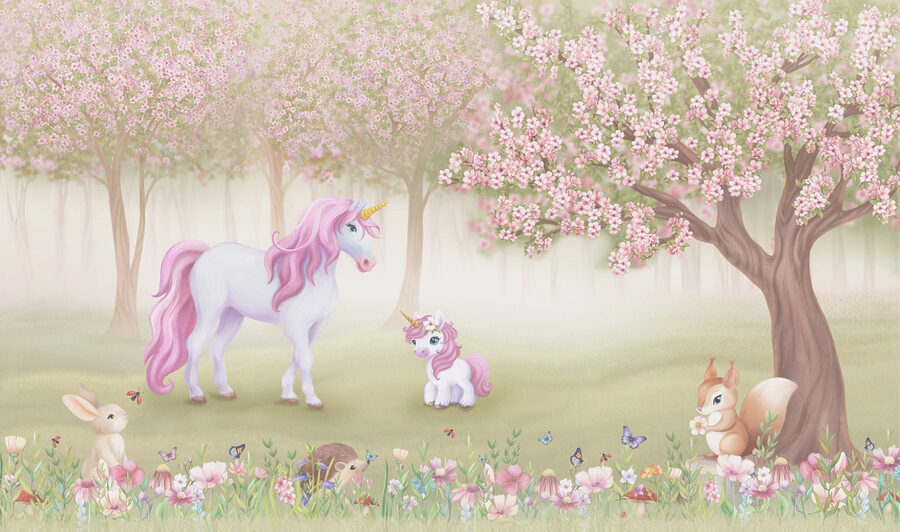 Licorne et écureuil dans une forêt
