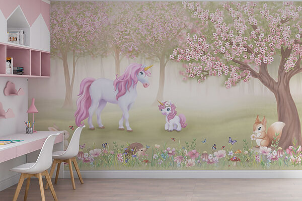 Licorne et écureuil dans une forêt Licorne et écureuil dans une forêt
