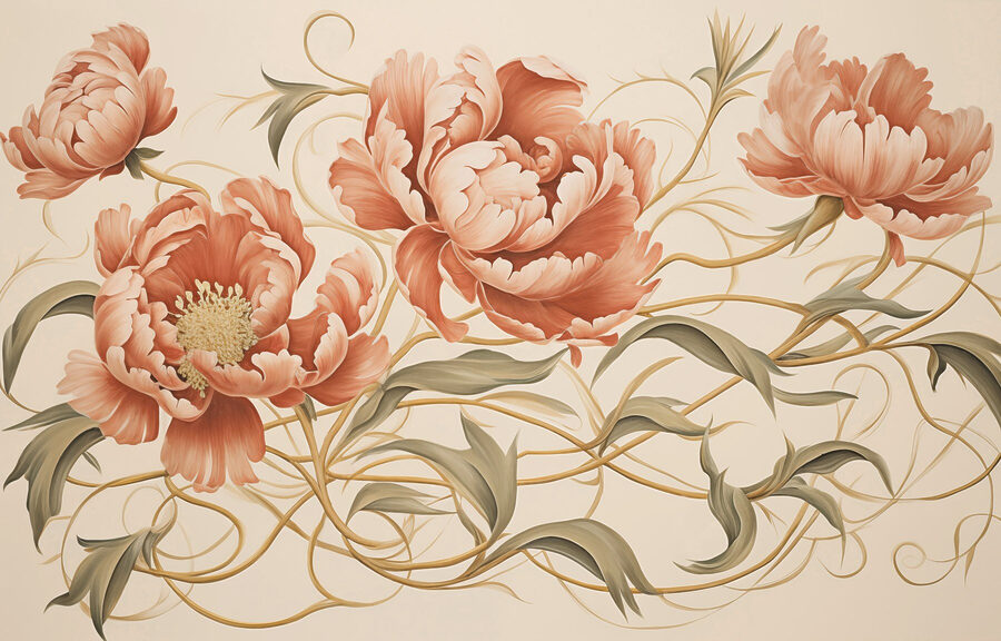 Peinture de fleurs et de vignes