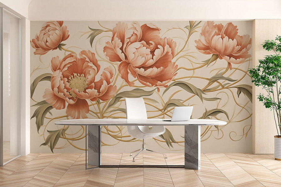Peinture de fleurs et de vignes