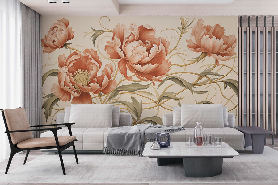 Peinture de fleurs et de vignes