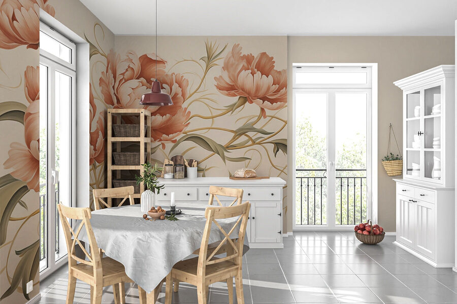 Peinture de fleurs et de vignes