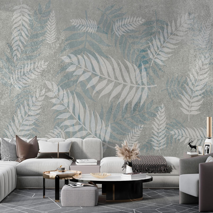 Motif de feuilles grises et bleues