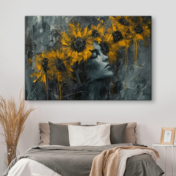 Peinture d'une femme avec des fleurs jaunes Peinture d'une femme avec des fleurs jaunes