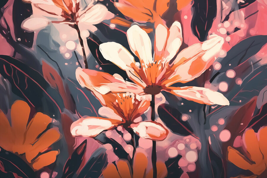 Peinture de fleurs et de feuilles