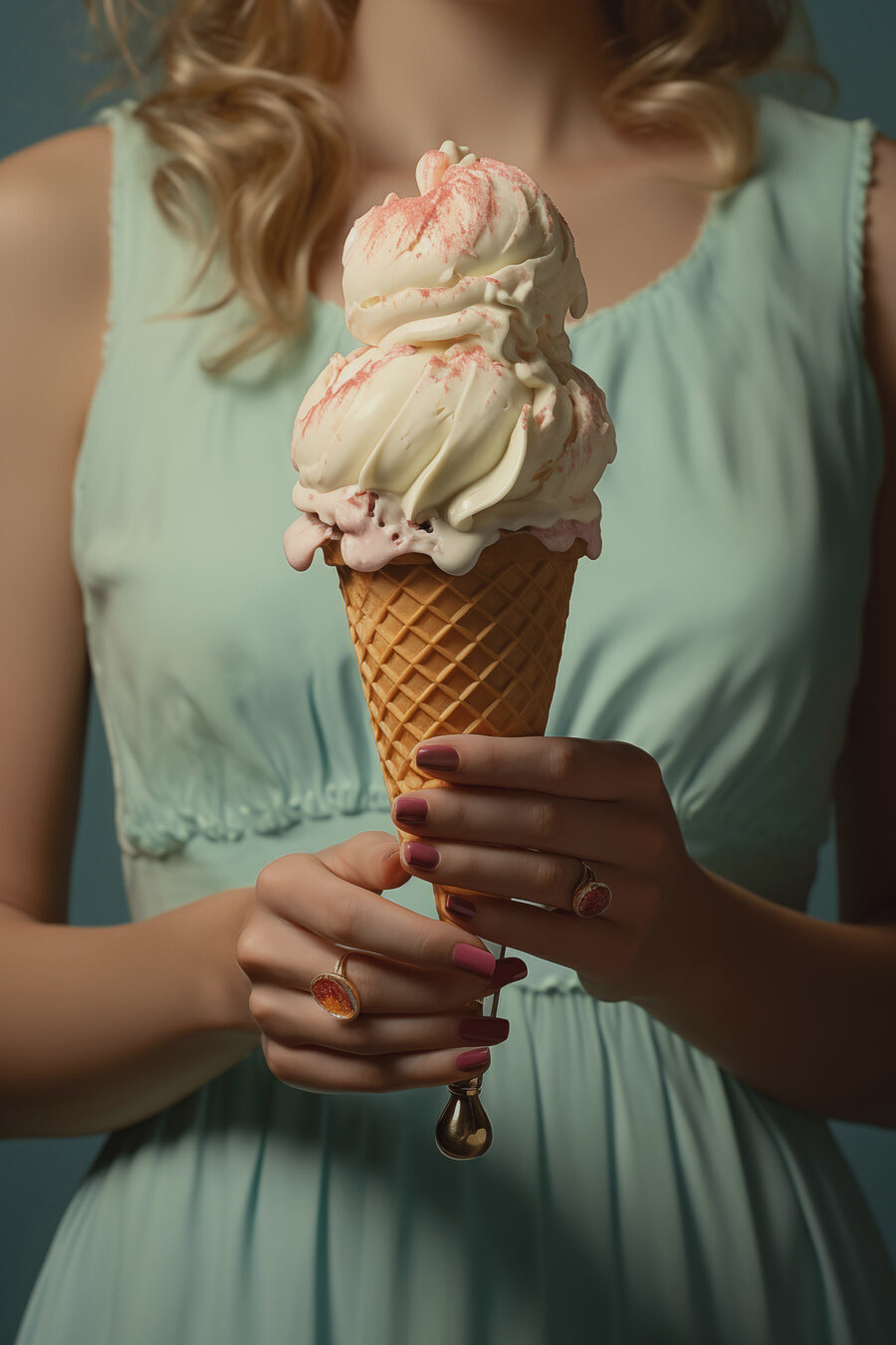 Femme tenant un cornet de glace