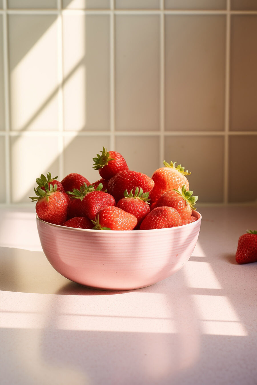 Bol de fraises sur un comptoir Bol de fraises sur un comptoir