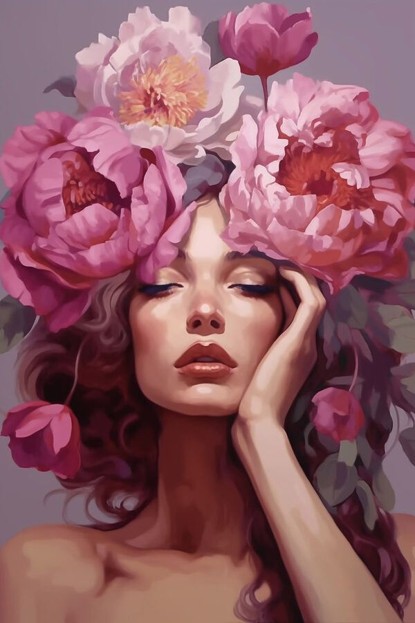 Femme avec des fleurs sur la tête Femme avec des fleurs sur la tête