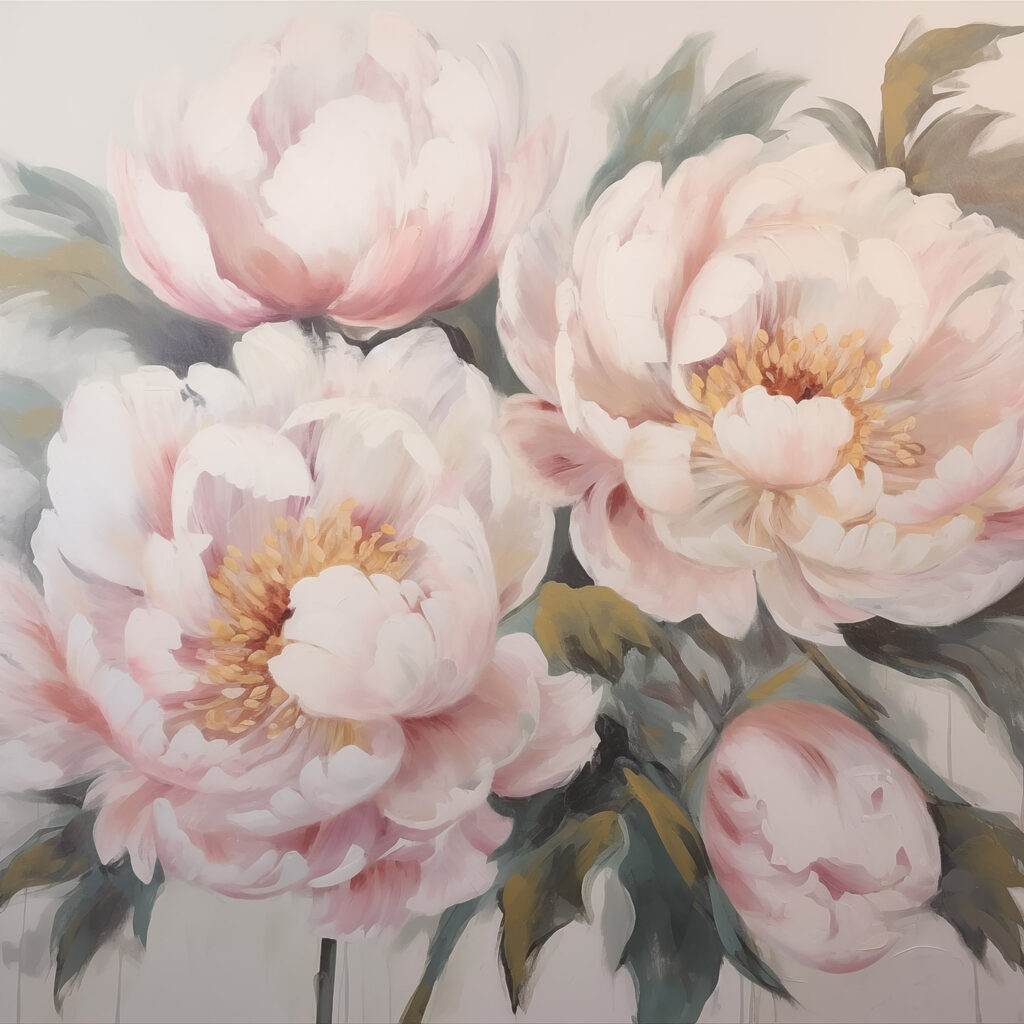 Painting of flowers on a white surface Painting of flowers on a white surface