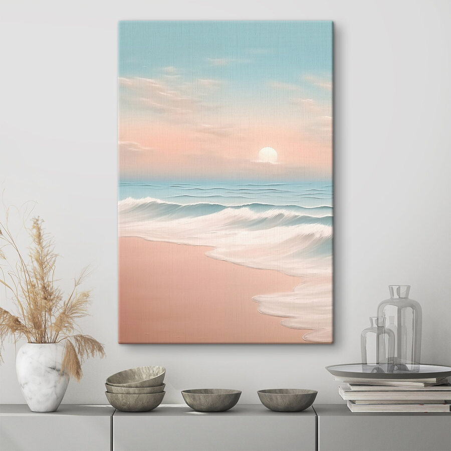Tableaux Plage avec des vagues et un coucher de soleil – Image 2