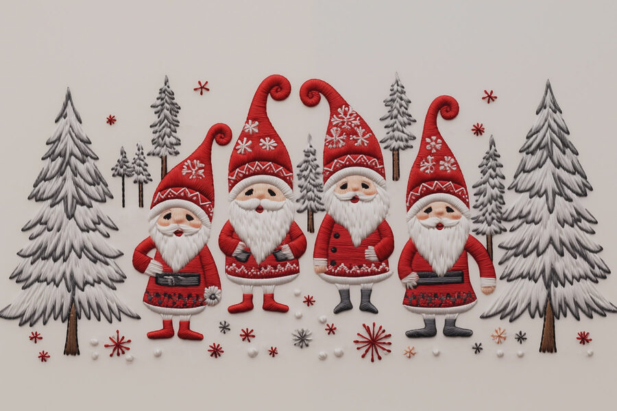 Groupe de gnomes et d'arbres