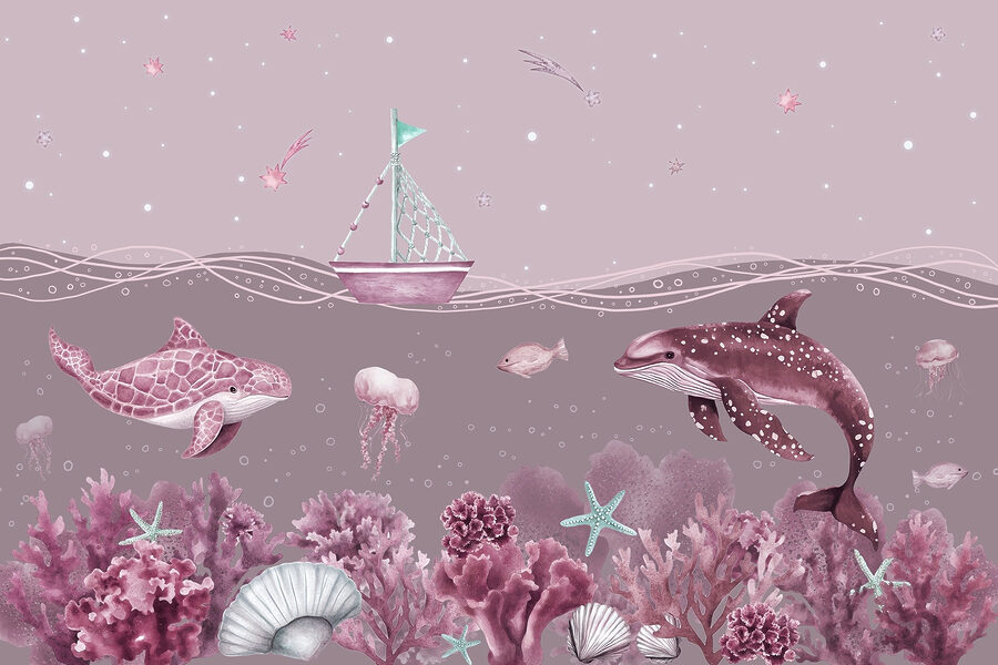 Vie marine avec un bateau et des poissons
