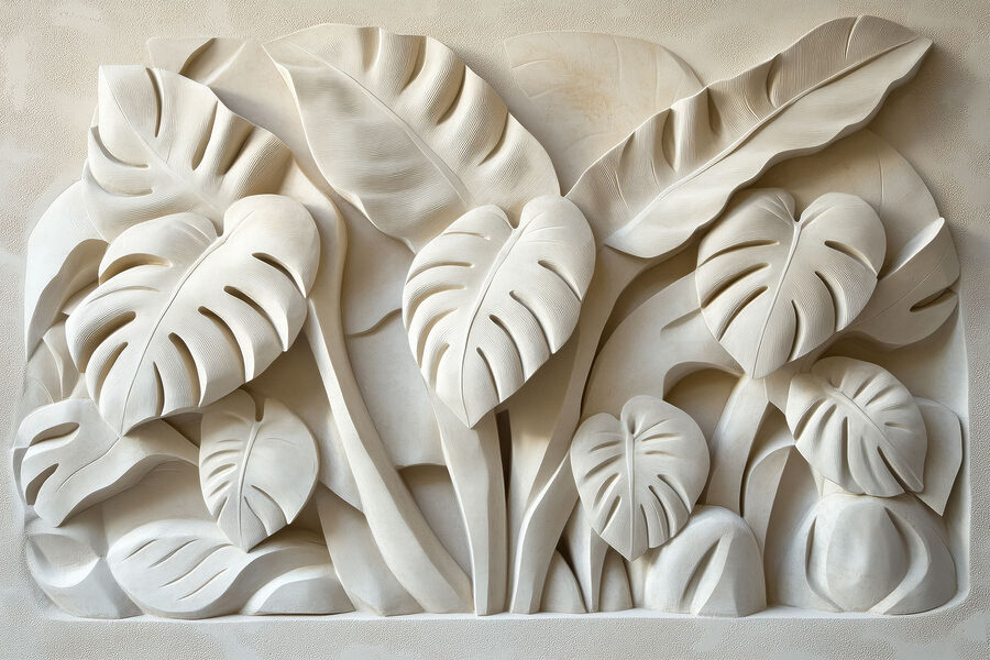 Sculpture de feuilles en pierre