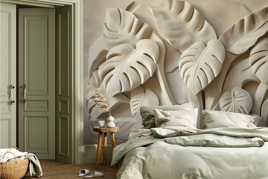 Sculpture de feuilles en pierre