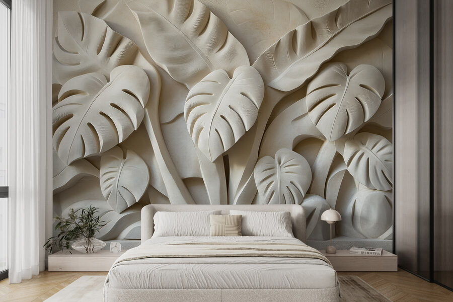 Sculpture de feuilles en pierre