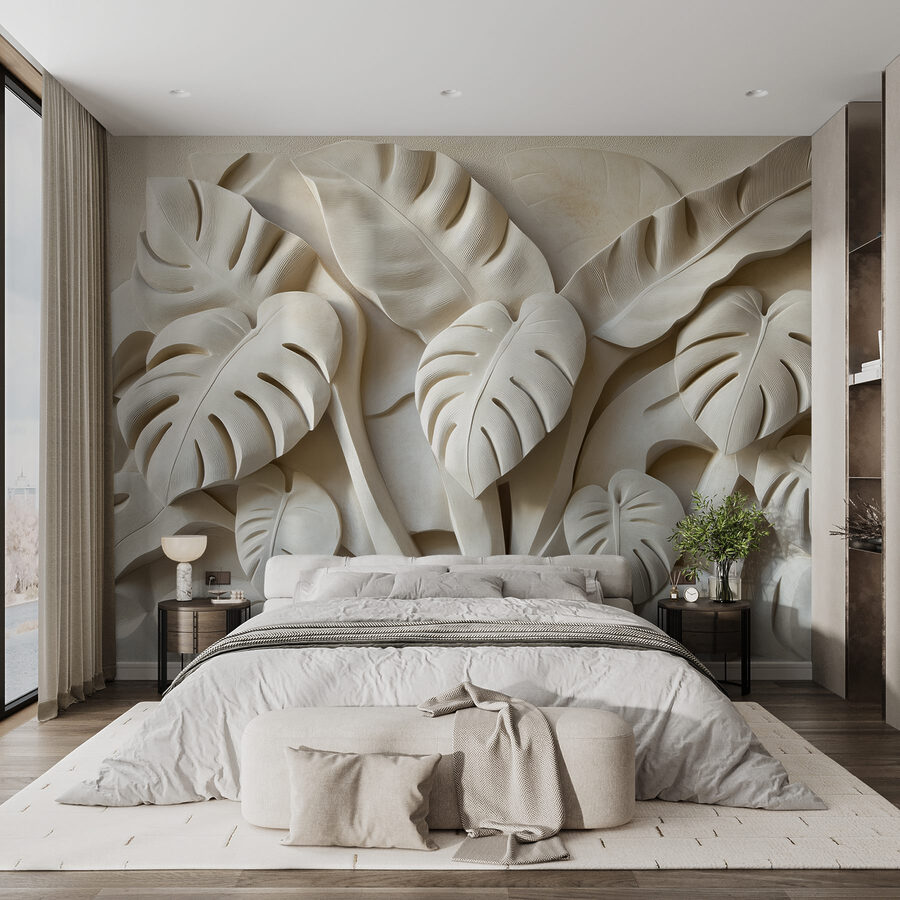 Sculpture de feuilles en pierre