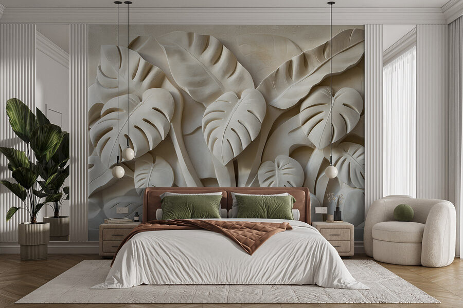Sculpture de feuilles en pierre