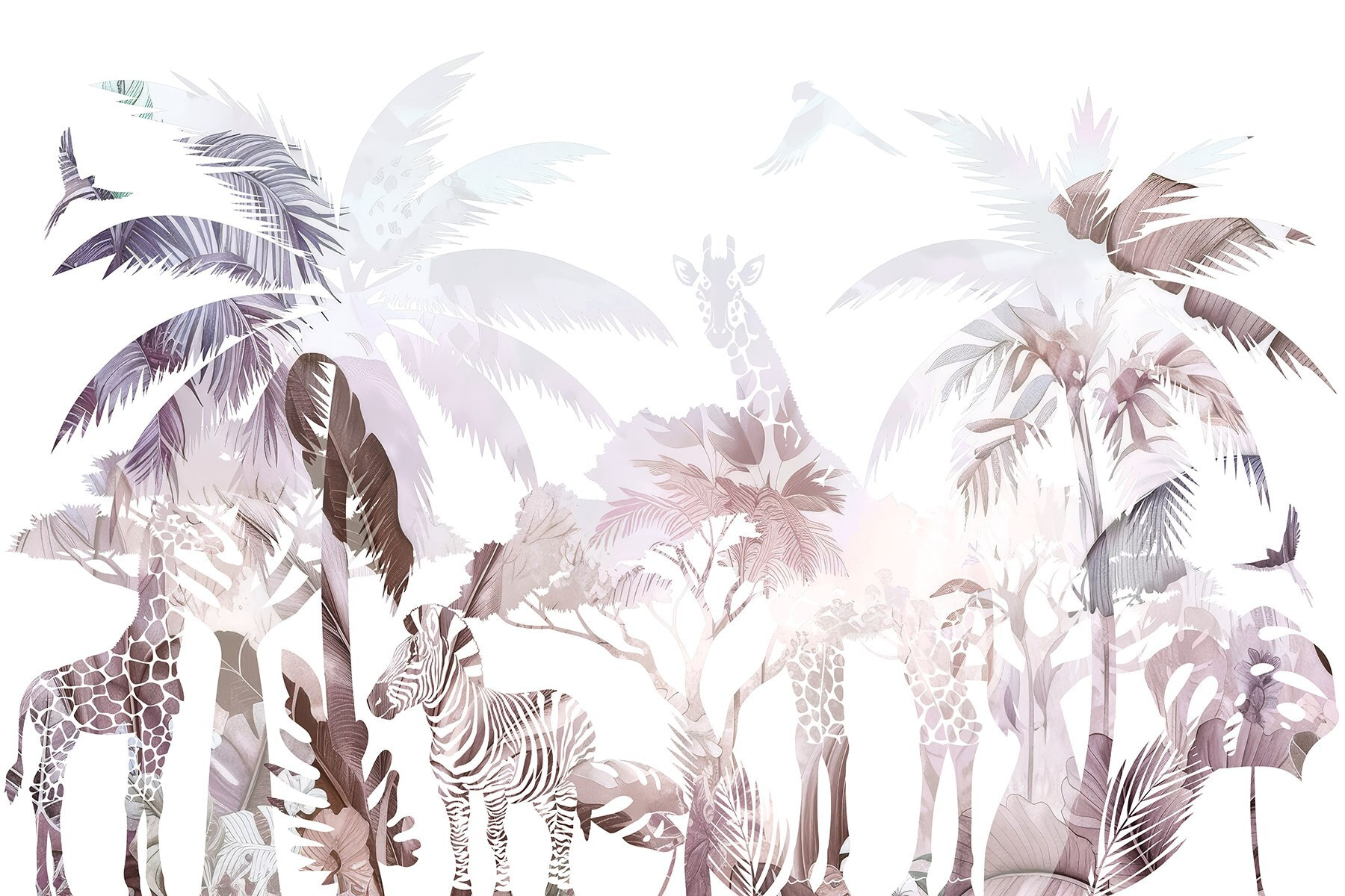 Zebras and giraffes in a forest Zebras and giraffes in a forest