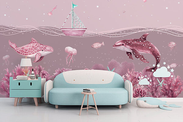 Vie marine avec un bateau et des poissons Vie marine avec un bateau et des poissons