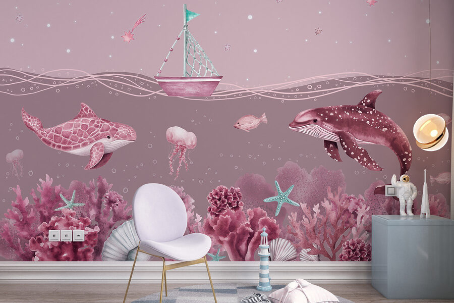 Vie marine avec un bateau et des poissons