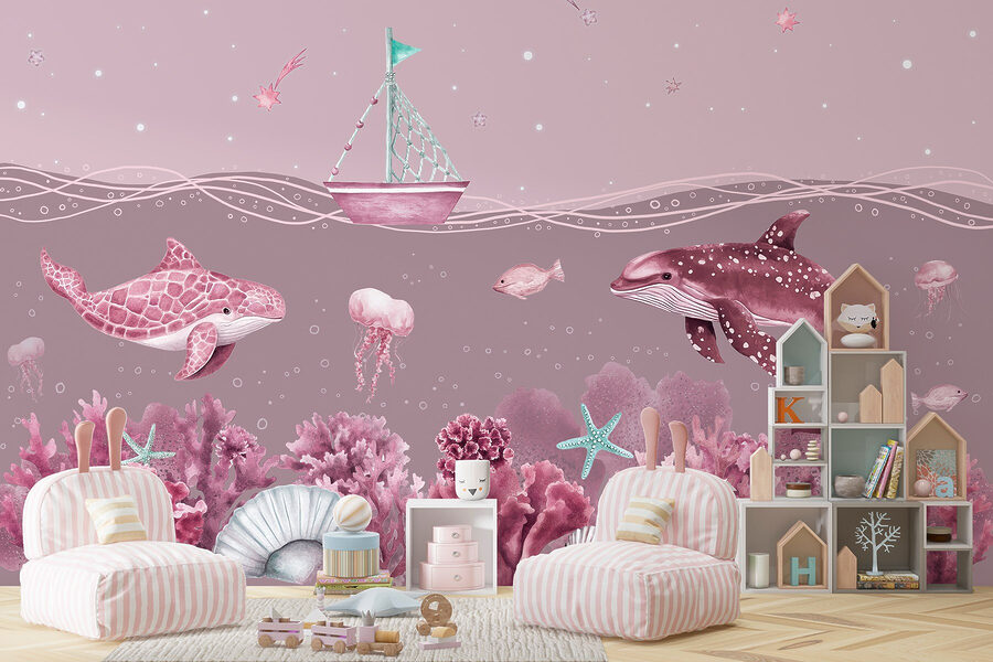 Vie marine avec un bateau et des poissons