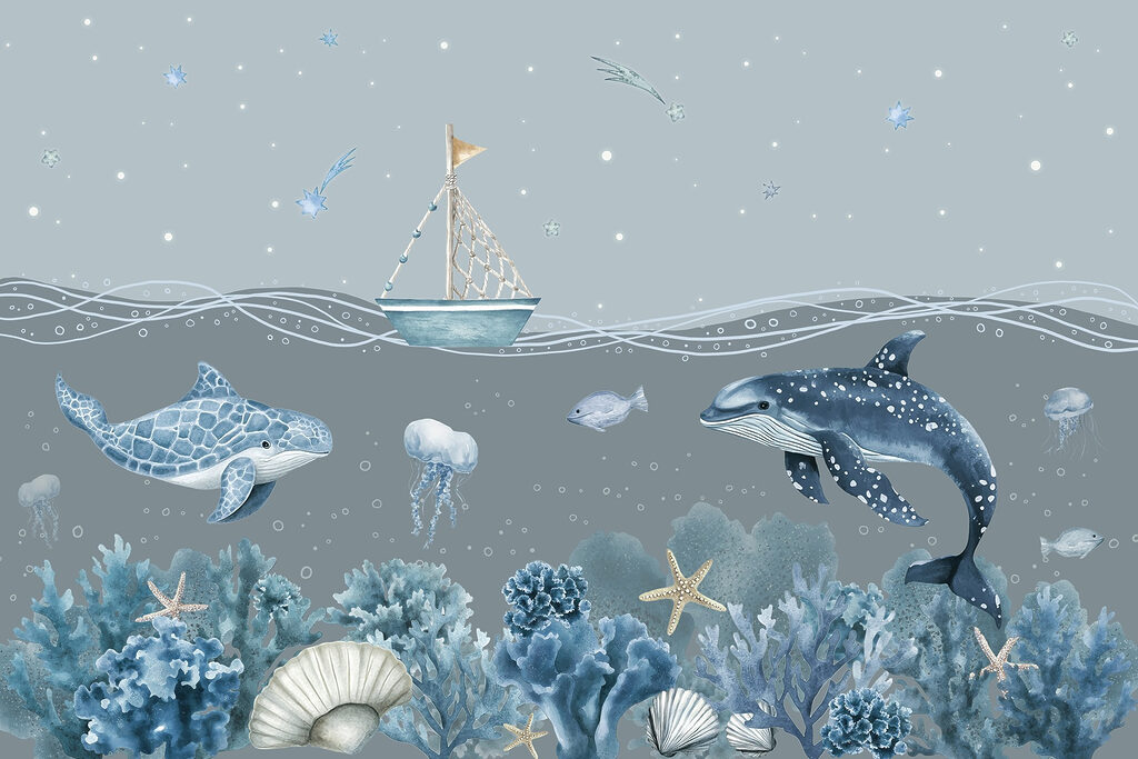 Vie marine avec un bateau et des poissons Vie marine avec un bateau et des poissons