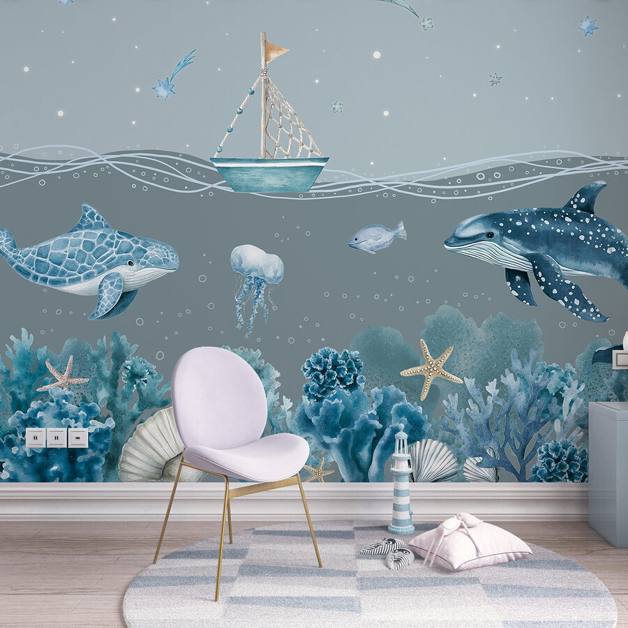 Vie marine avec un bateau et des poissons