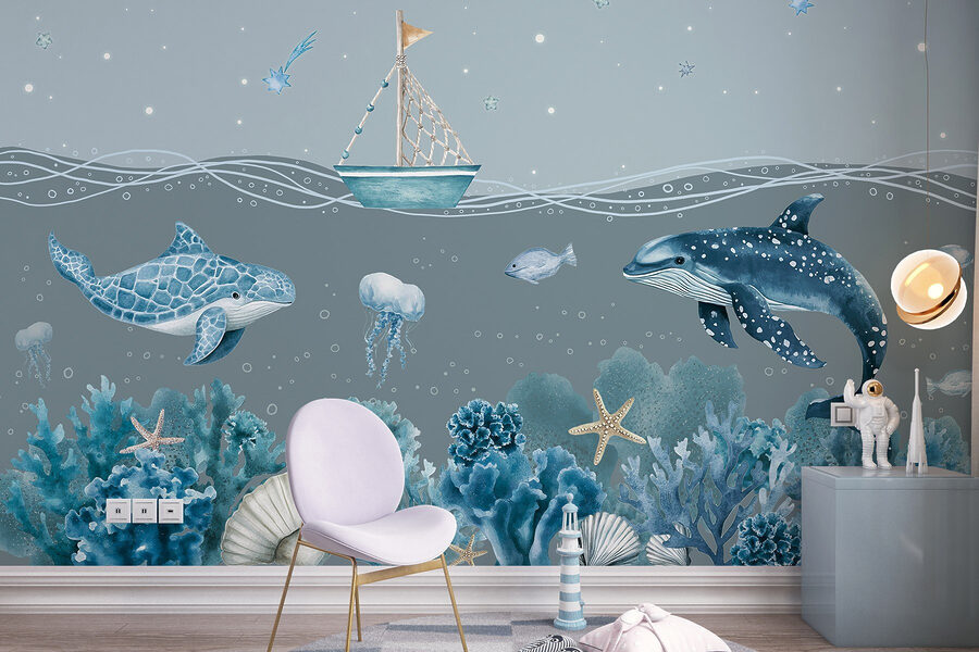 Vie marine avec un bateau et des poissons