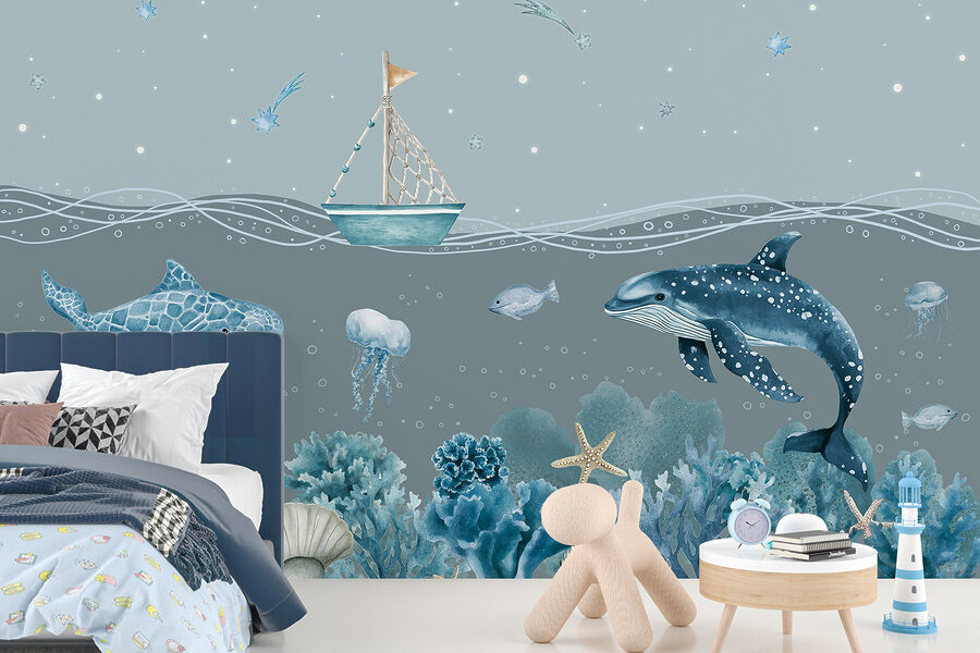 Vie marine avec un bateau et des poissons