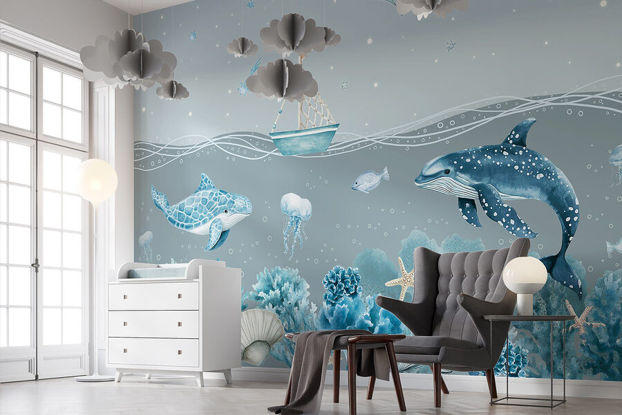Vie marine avec un bateau et des poissons