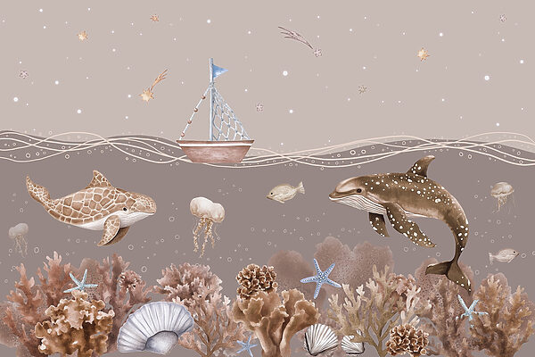 Vie marine avec un bateau et des poissons Vie marine avec un bateau et des poissons