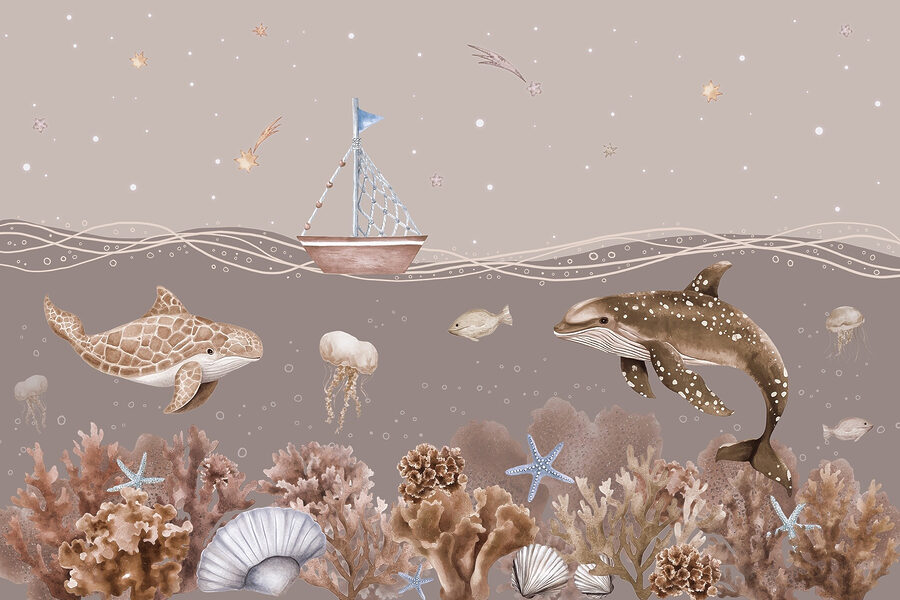 Vie marine avec un bateau et des poissons