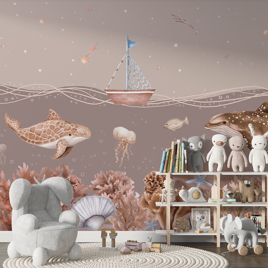 Vie marine avec un bateau et des poissons