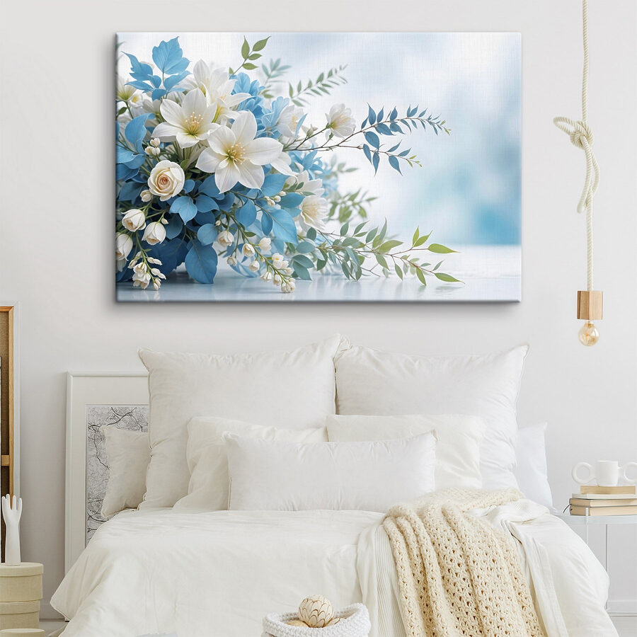 Bouquet de fleurs blanches et bleues