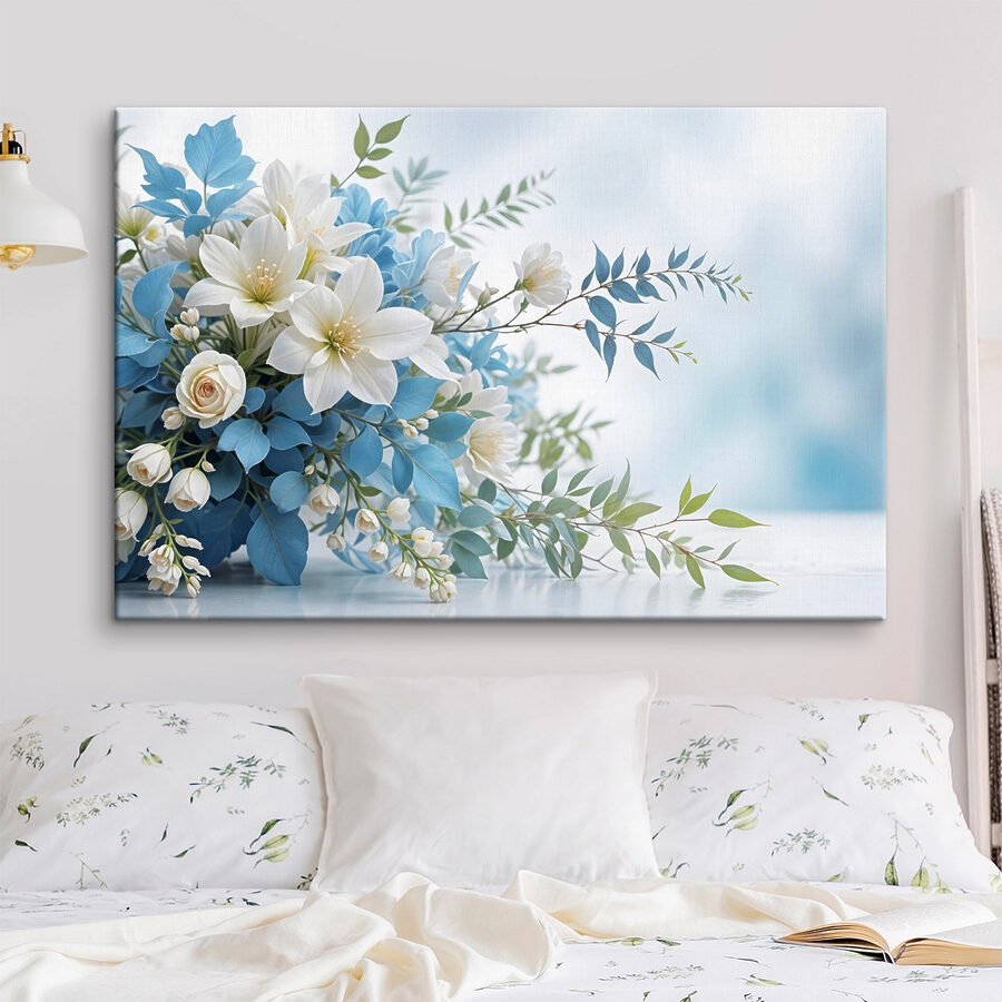 Bouquet de fleurs blanches et bleues