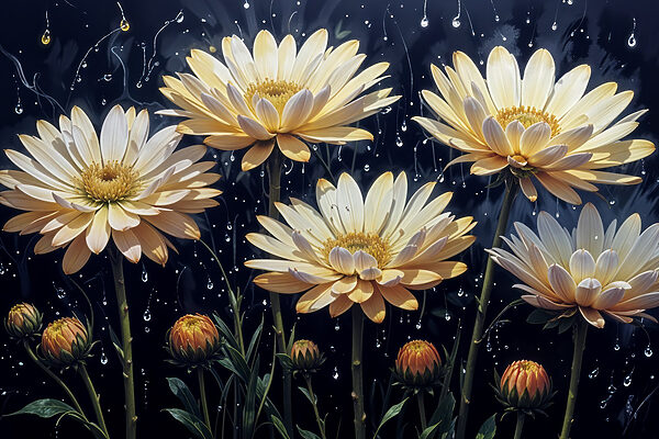 Groupe de fleurs avec gouttes d'eau Groupe de fleurs avec gouttes d'eau