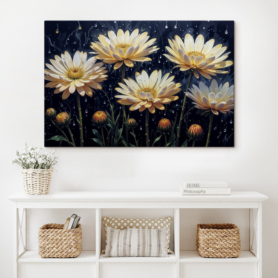 Groupe de fleurs avec gouttes d'eau