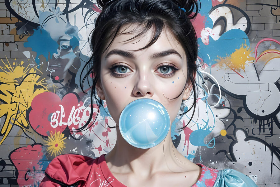 Femme avec un chewing-gum